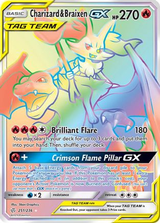 Charizard & Braixen GX (Secret)  - Holofoil SM  Cosmic Eclipse - Secret Rare
