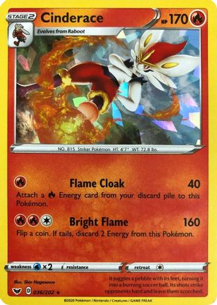 Cinderace - 036/202 (Cracked Ice Holo)/202  - Holofoil Deck Exclusives - Holo Rare