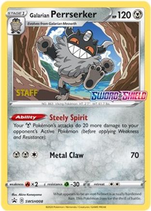 Galarian Perrserker - SWSH008 (Prerelease) [Staff]  - Holofoil SWSH Sword & Shield Promo Cards - Promo