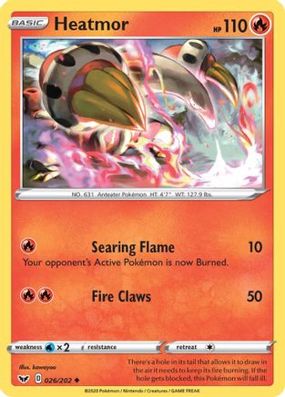 Heatmor 026  - Reverse Holofoil SWSH01 Sword & Shield Base Set - Uncommon