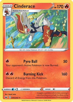 Cinderace (035) (035) 035  - Holofoil SWSH01 Sword & Shield Base Set - Holo Rare