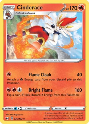 Cinderace (036) (036) 036  - Reverse Holofoil SWSH01 Sword & Shield Base Set - Rare
