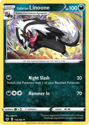 Galarian Linoone 118/202  - Reverse Holofoil SWSH01 Sword & Shield Base Set - Uncommon