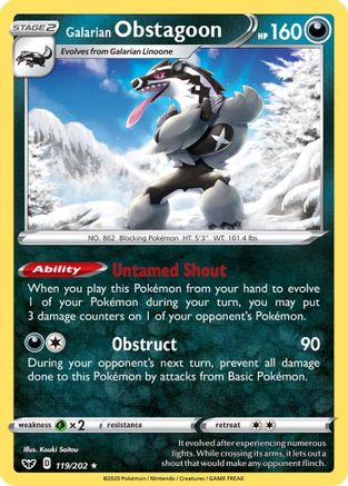 Galarian Obstagoon 119  - Reverse Holofoil SWSH01 Sword & Shield Base Set - Holo Rare