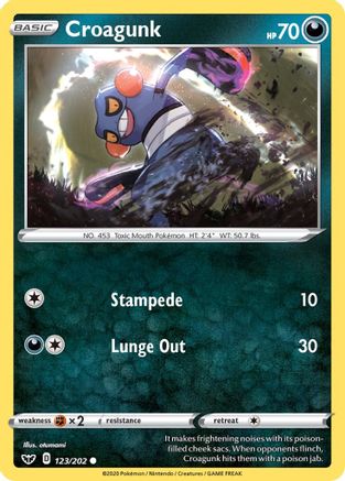 Croagunk 123  - Reverse Holofoil SWSH01 Sword & Shield Base Set - Common