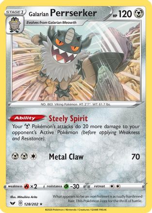 Galarian Perrserker 128  - Reverse Holofoil SWSH01 Sword & Shield Base Set - Holo Rare
