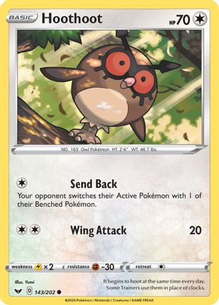 Hoothoot 143  - Reverse Holofoil SWSH01 Sword & Shield Base Set - Common