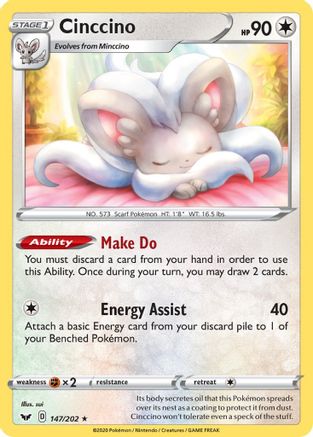 Cinccino 147  - Reverse Holofoil SWSH01 Sword & Shield Base Set - Rare