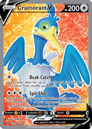 Cramorant V (Full Art) 198  - Holofoil SWSH01 Sword & Shield Base Set - Ultra Rare