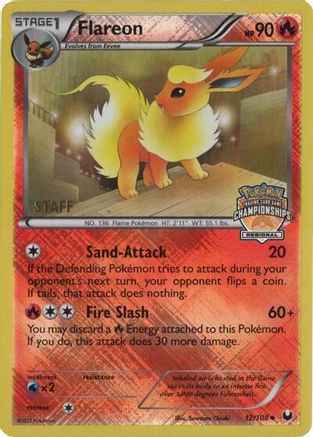 Flareon - 12/108 (Regional Championships) [Staff]/108  - Reverse Holofoil League & Championship Cards - Promo