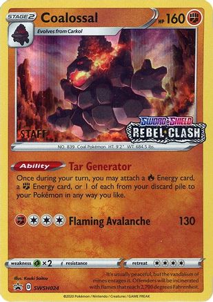 Coalossal - SWSH024 (Prerelease) [Staff]  - Holofoil SWSH Sword & Shield Promo Cards - Promo