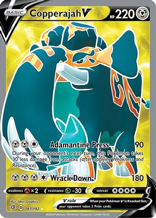 Copperajah V (Full Art) 187/192  - Holofoil SWSH02 Rebel Clash - Ultra Rare