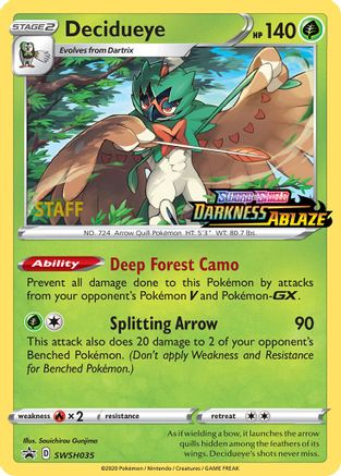 Decidueye - SWSH035 (Prerelease) [Staff]  - Holofoil SWSH Sword & Shield Promo Cards - Promo