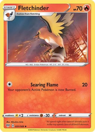 Fletchinder 031  - Reverse Holofoil SWSH03 Darkness Ablaze - Uncommon