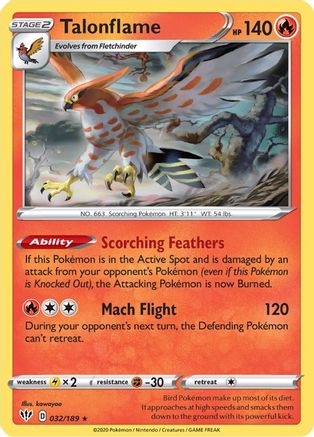 Talonflame 032  - Reverse Holofoil SWSH03 Darkness Ablaze - Rare