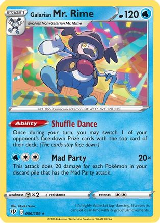 Galarian Mr. Rime 036  SWSH03 Darkness Ablaze - Rare