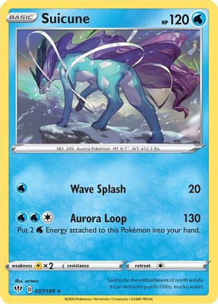 Suicune 037  - Reverse Holofoil SWSH03 Darkness Ablaze - Holo Rare