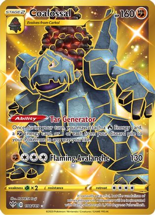 Coalossal (Secret) 198  - Holofoil SWSH03 Darkness Ablaze - Secret Rare
