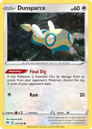 Dunsparce 137  SWSH03 Darkness Ablaze - Common