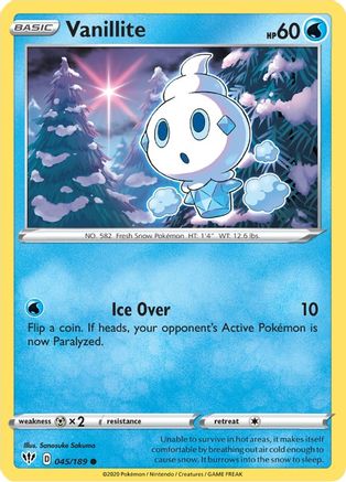 Vanillite 045  - Reverse Holofoil SWSH03 Darkness Ablaze - Common