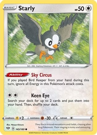Starly 145  SWSH03 Darkness Ablaze - Common