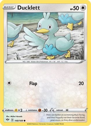 Ducklett 148  - Reverse Holofoil SWSH03 Darkness Ablaze - Common