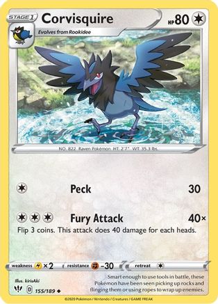 Corvisquire 155  SWSH03 Darkness Ablaze - Uncommon