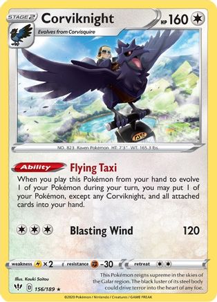 Corviknight 156  - Reverse Holofoil SWSH03 Darkness Ablaze - Holo Rare