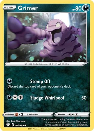 Grimer 100  - Reverse Holofoil SWSH03 Darkness Ablaze - Common