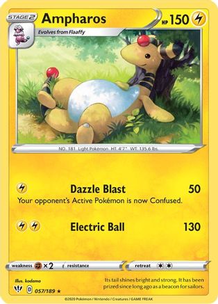 Ampharos 057  - Reverse Holofoil SWSH03 Darkness Ablaze - Rare
