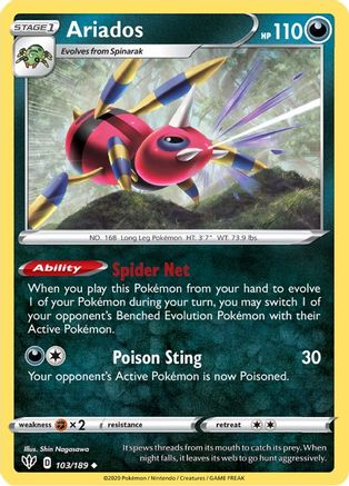 Ariados 103  - Reverse Holofoil SWSH03 Darkness Ablaze - Uncommon