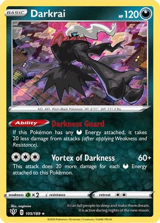 Darkrai 105  - Holofoil SWSH03 Darkness Ablaze - Holo Rare