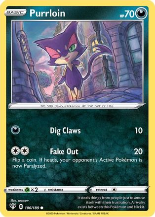 Purrloin 106  SWSH03 Darkness Ablaze - Common