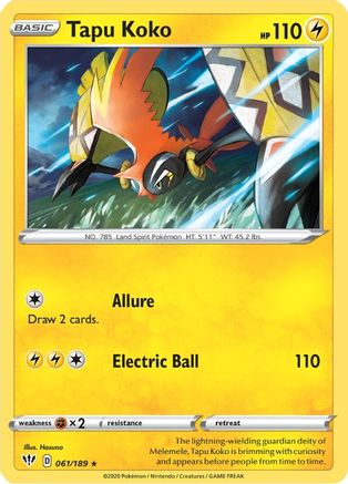 Tapu Koko 061  - Reverse Holofoil SWSH03 Darkness Ablaze - Holo Rare