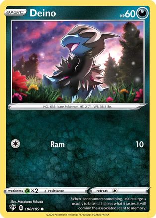 Deino 108  - Reverse Holofoil SWSH03 Darkness Ablaze - Common