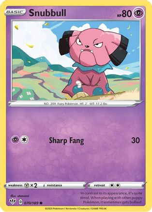 Snubbull 070  SWSH03 Darkness Ablaze - Common