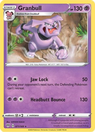 Granbull 071  - Reverse Holofoil SWSH03 Darkness Ablaze - Rare