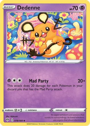 Dedenne 078  - Reverse Holofoil SWSH03 Darkness Ablaze - Uncommon