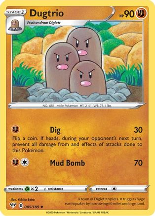 Dugtrio 085  - Reverse Holofoil SWSH03 Darkness Ablaze - Uncommon