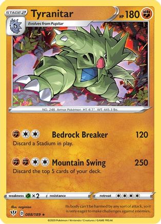Tyranitar 088  - Reverse Holofoil SWSH03 Darkness Ablaze - Holo Rare
