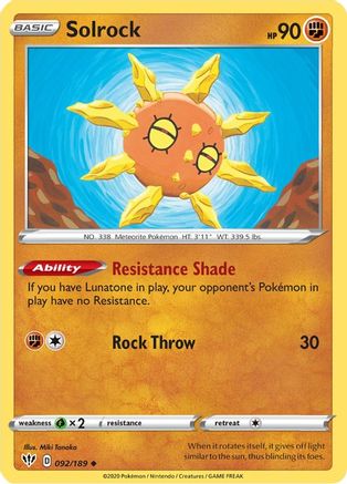 Solrock 092  SWSH03 Darkness Ablaze - Uncommon