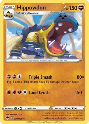 Hippowdon 094  - Reverse Holofoil SWSH03 Darkness Ablaze - Rare