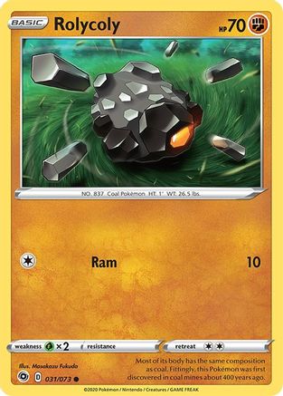 Rolycoly 031  - Reverse Holofoil Champions Path - Common