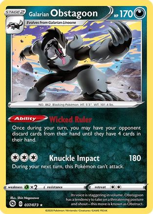 Galarian Obstagoon 037  - Holofoil Champions Path - Holo Rare
