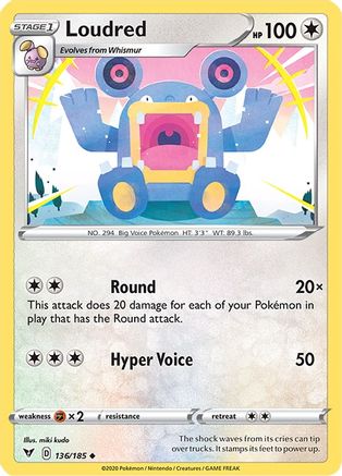 Loudred 136  - Reverse Holofoil SWSH04 Vivid Voltage - Uncommon
