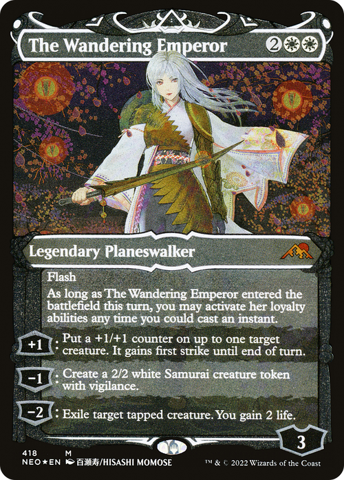 The Wandering Emperor (Showcase) (Foil Etched) (NEO-418) - Kamigawa: Neon Dynasty: (Showcase) Foil