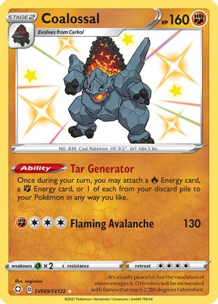 Coalossal SV069  - Holofoil Shining Fates Shiny Vault - Shiny Holo Rare
