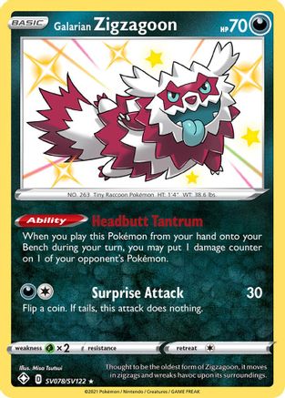 Galarian Zigzagoon SV078  - Holofoil Shining Fates Shiny Vault - Shiny Holo Rare