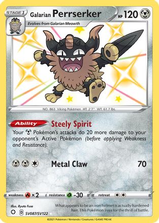 Galarian Perrserker SV087  - Holofoil Shining Fates Shiny Vault - Shiny Holo Rare
