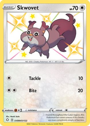 Skwovet SV099  - Holofoil Shining Fates Shiny Vault - Shiny Holo Rare